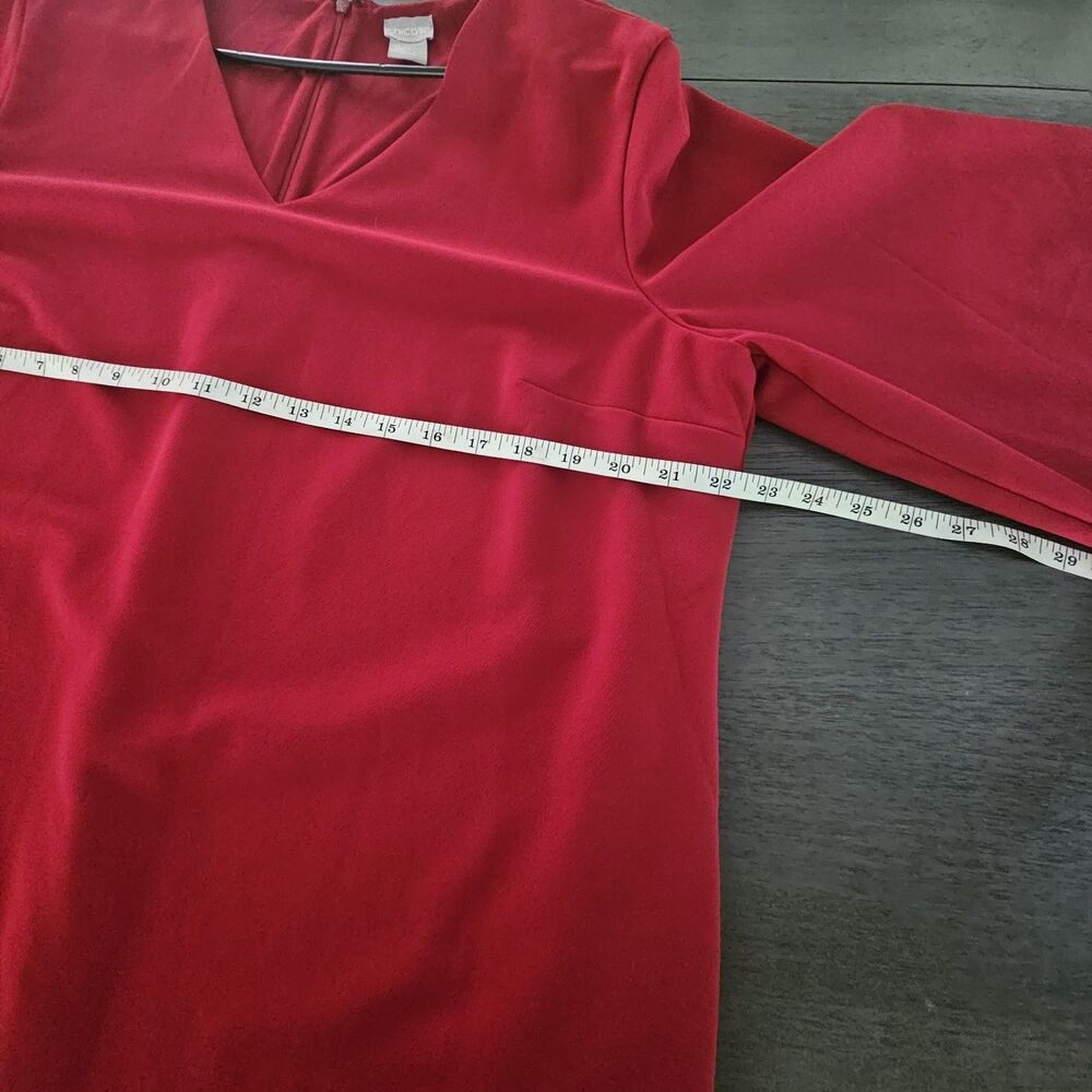Chicos Red Bell Sleeve Sheath Dress Size 4 20/22 Holiday Cocktail Event Mini - Picture 3 of 6